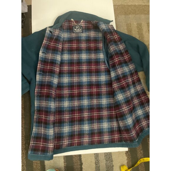 Woolrich Womens Teal Button-Up Coat W/ Plaid Lining & Pockets - Picture 9 of 10